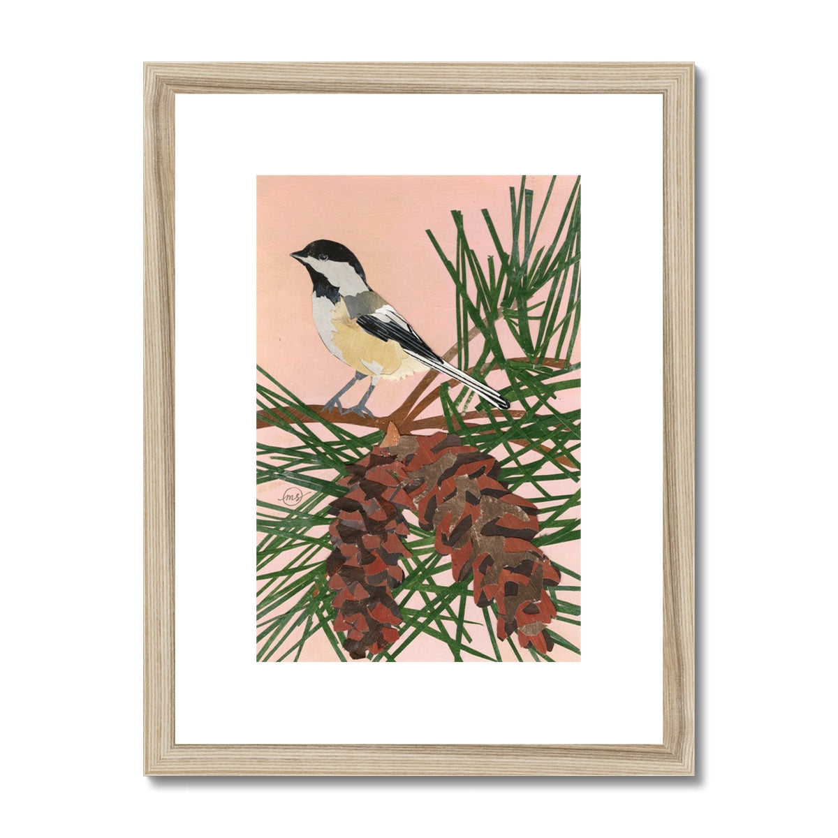 White Pine Chickadee Framed & Matted Print