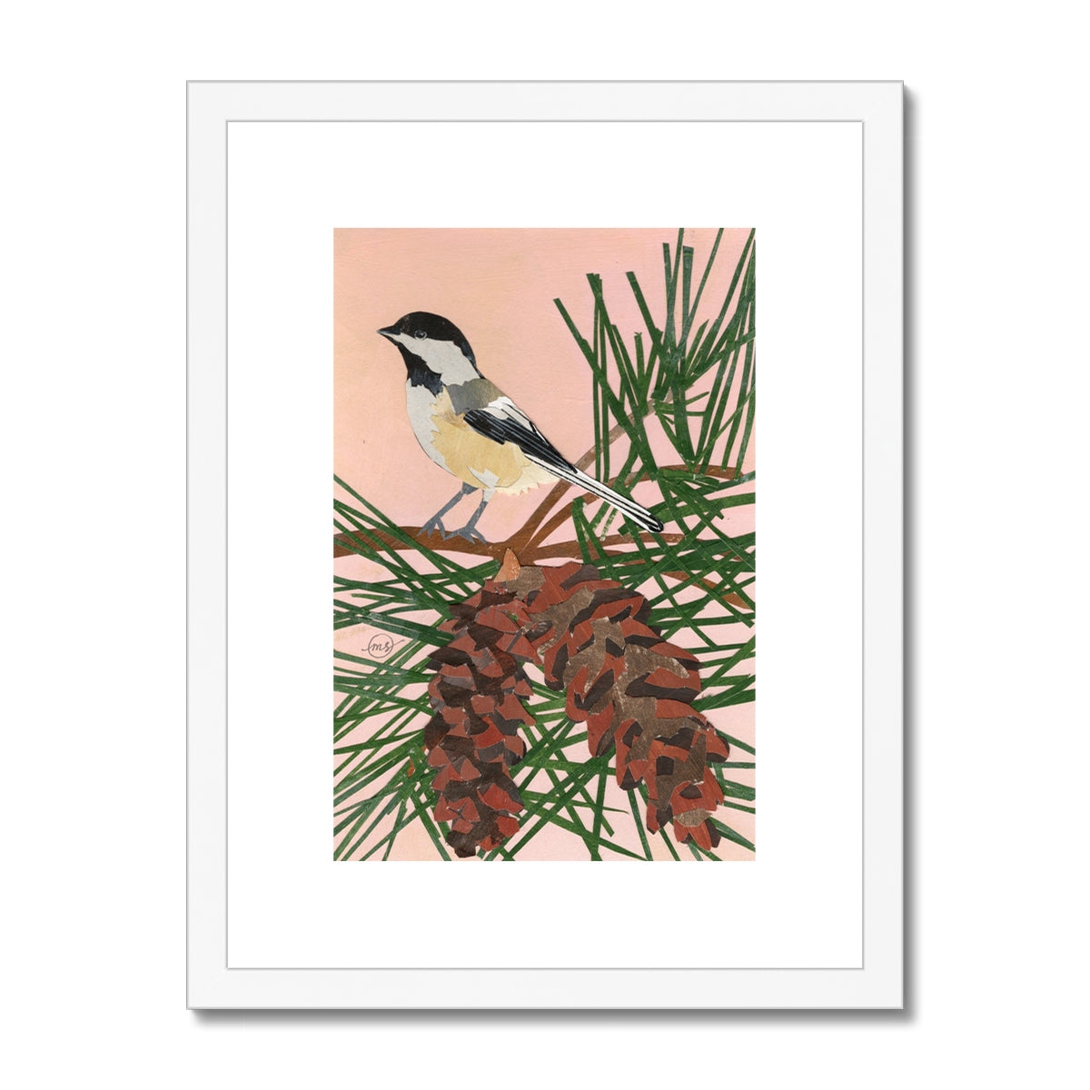 White Pine Chickadee Framed & Matted Print